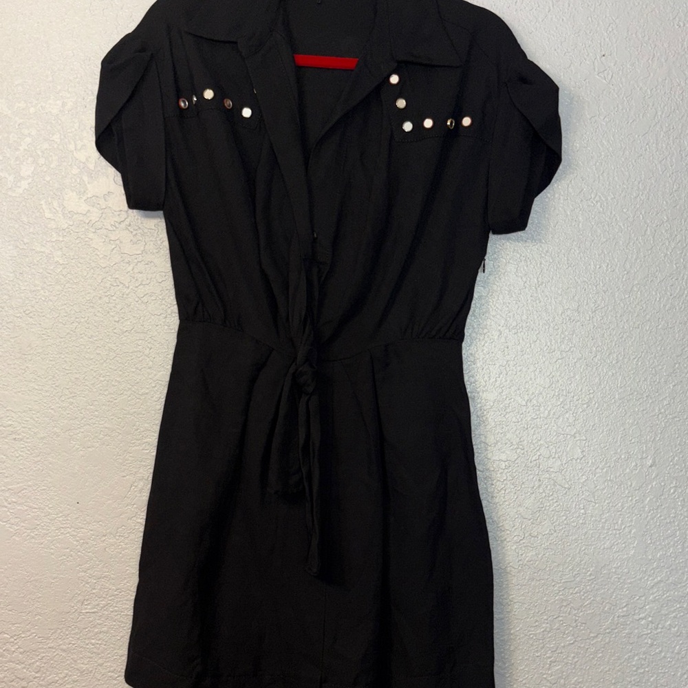 Stylish Black Mini Dress with Pearl Details